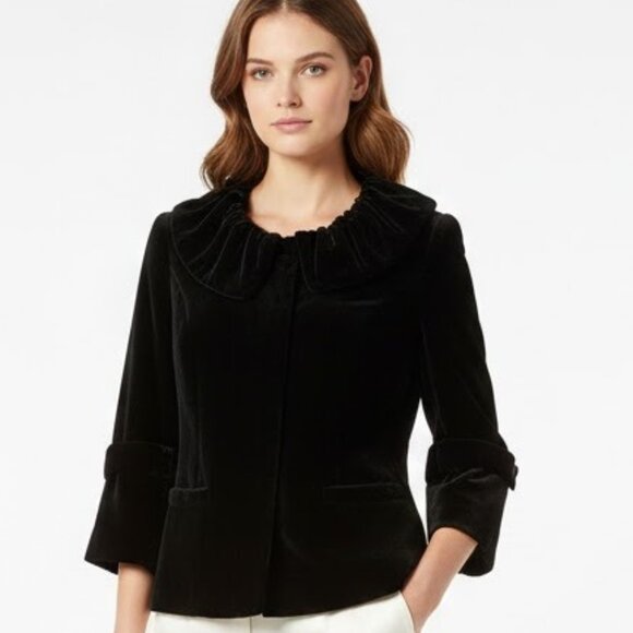 Lafayette 148 New York Black Velvet Blazer Jacket Luxury Size 6 Like New - Picture 1 of 11